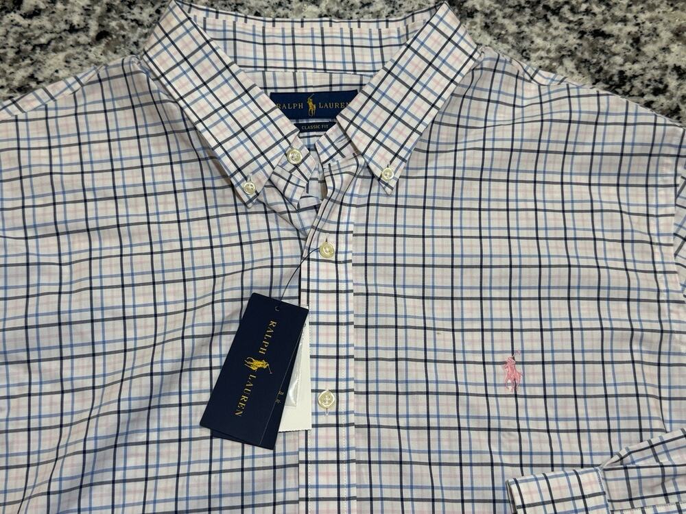 NWT Men Ralph Lauren Button-Down Plaid Dress Shirt Classic Fit XXL